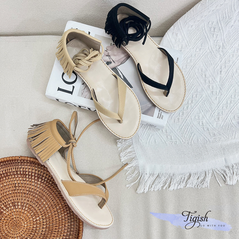  Sandal mũi tròn kẹp ngón hậu tua rua cột dây - MS: SX-01081 