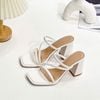Guốc 8cm gót trụ xéo mũi vuông 3 quai mảnh ngang chéo - MS: G8-85007