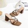 Guốc 8cm gót trụ xéo mũi vuông quai ngang thắt bình phối 2 quai chéo - MS: G8-85008
