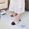 Cao gót gót lép khuyết mũi vuông nhỏ phối khóa - MS: C6-22006