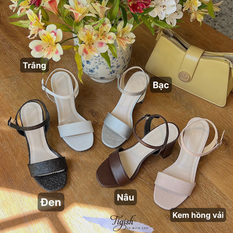 Sandal 8cm gót trụ quai ngang si kim tuyến - MS: S8-23017 