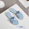 Dép xẹp mũi tròn quai chéo thắt nơ talong may chỉ- MS: DX-25058