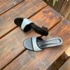Guốc 4cm gót trụ khuyết mũi tròn quai ngang viền đen - MS: G4-23007