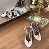 Sandal 7cm gót lép xéo mũi tròn quai xếp ly luồn khóa nối hậu khóa - MS: S7-85006