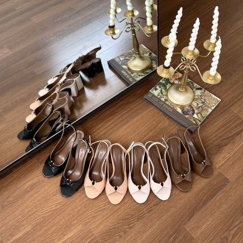  Sandal 7cm gót lép xéo mũi tròn quai xếp ly luồn khóa nối hậu khóa - MS: S7-85006 