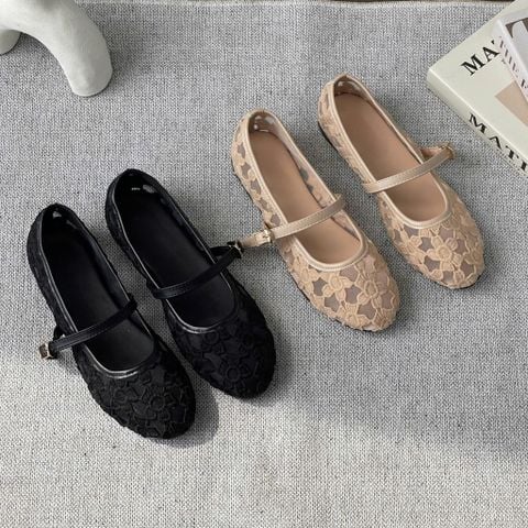  Búp bê mũi tròn quai ren hoa viền si phối quai ngang mảnh khóa cài - MS: BBX-01042 