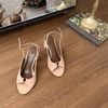 Sandal 7cm gót lép xéo mũi tròn quai xếp ly luồn khóa nối hậu khóa - MS: S7-85006