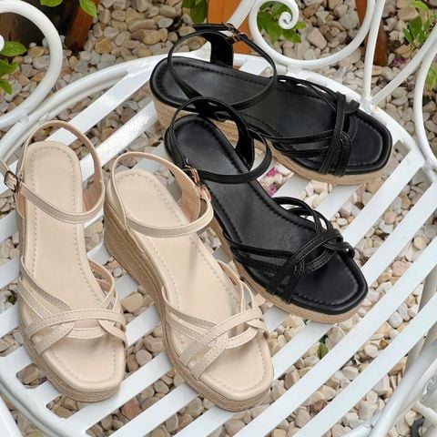  Sandal xuồng cối 7cm mũi vuông 4 quai đan nhau - MS: X7-01005 