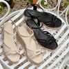 Sandal xuồng cối 7cm mũi vuông 4 quai đan nhau - MS: X7-01005