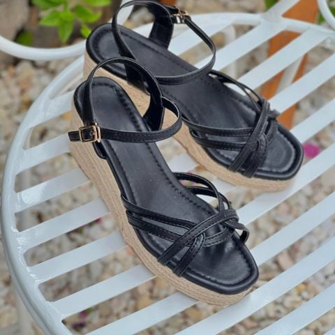  Sandal xuồng cối 7cm mũi vuông 4 quai đan nhau - MS: X7-01005 
