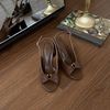 Sandal 7cm gót lép xéo mũi tròn quai xếp ly luồn khóa nối hậu khóa - MS: S7-85006