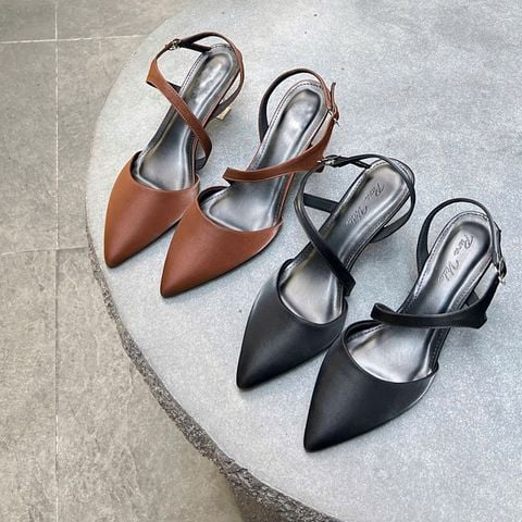  Cao gót 7cm gót mika mũi nhọn phối quai chéo hậu hở khóa - MS: C7-10031 