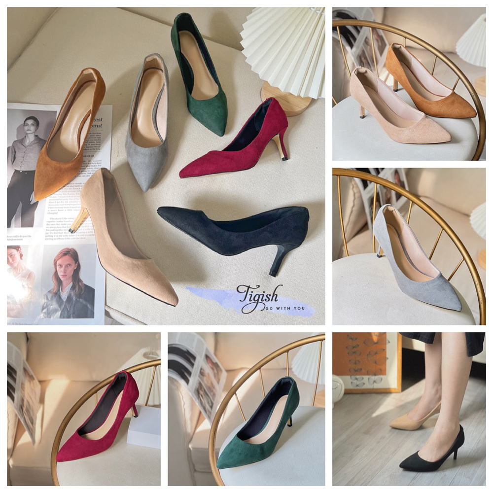 Cao gót 6p gót nhọn mũi nhọn trơn- MS: C6-22005