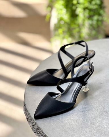  Cao gót 7cm gót mika mũi nhọn phối quai chéo hậu hở khóa - MS: C7-10031 