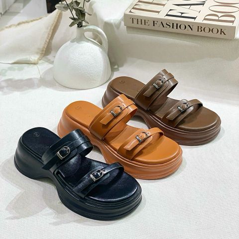  Dép bánh mì 5p mũi tròn 2 quai ngang phối khóa- MS: D5-58005 