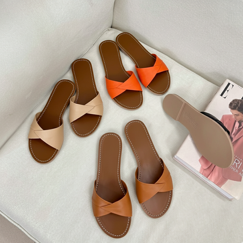  Dép mũi tròn quai ngang gấp lệch - MS: DX-25047 