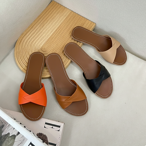  Dép mũi tròn quai ngang gấp lệch - MS: DX-25047 