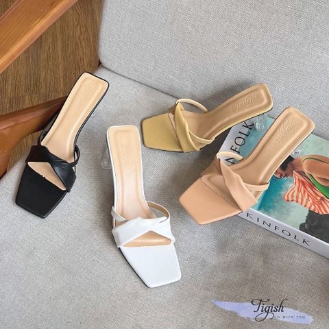  Guốc 7p gót mika mũi vuông 2 quai lớn nhỏ xoắn- MS: G7-23004 