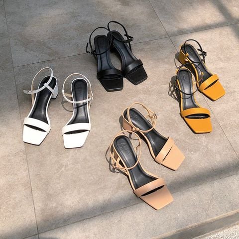  Sandal 5p gót trụ mũi vuông bản ngang talong đen- MS: S5-23031 