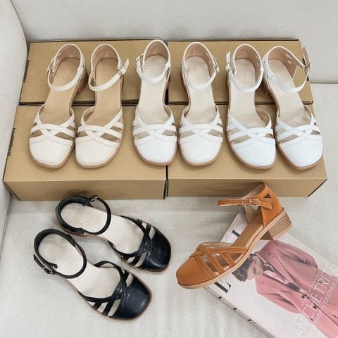  Sandal rọ si 3cm bít mũi mũi tròn 3 quai đan - MS: S3-01007 