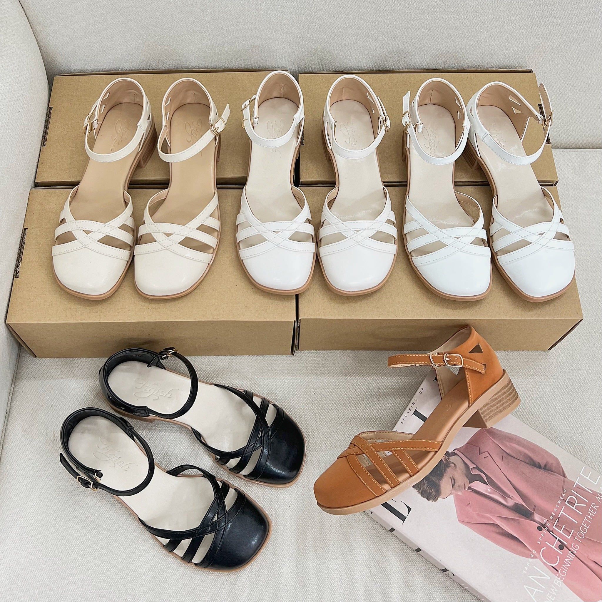 Sandal rọ si 3cm bít mũi mũi tròn 3 quai đan - MS: S3-01007