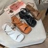 Sandal 8cm gót trụ mũi vuông 2 quai chéo may chỉ - MS: S8-58001