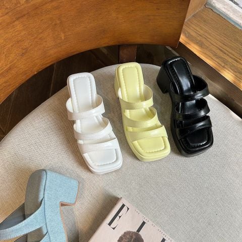  Guốc 8cm bánh mì mũi vuông 3 quai ngang - MS: G8-58001 