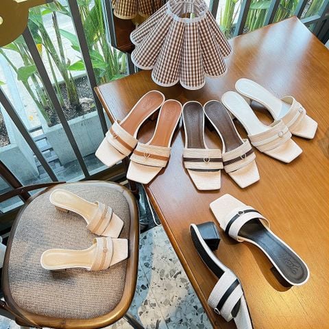  Guốc 5p gót vuông đúp mũi vuông quai ngang khóa trái tim ở giữa viền phối màu- MS: G5-23016 