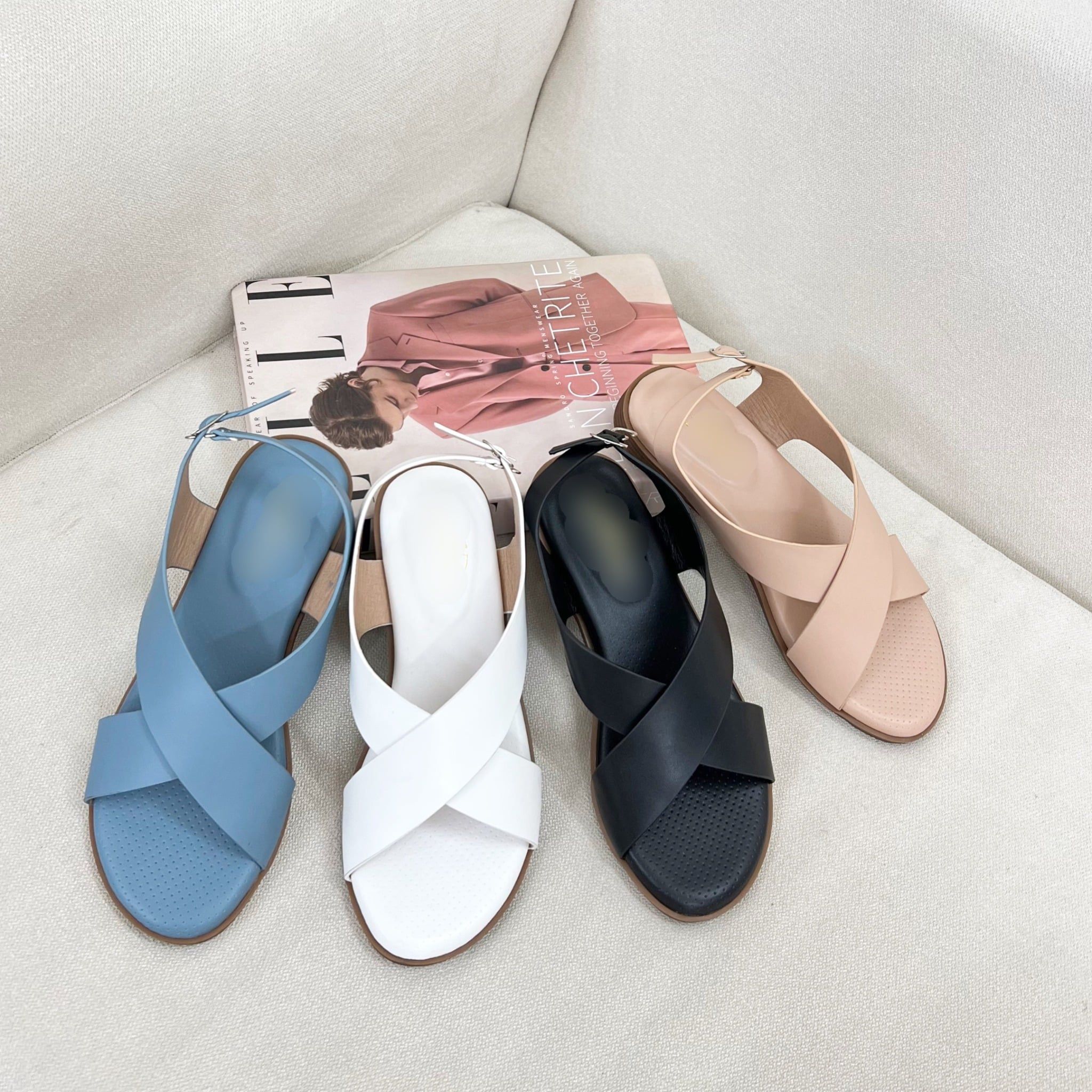 Sandal xẹp mũi tròn 2 quai chéo - MS: SX-58006