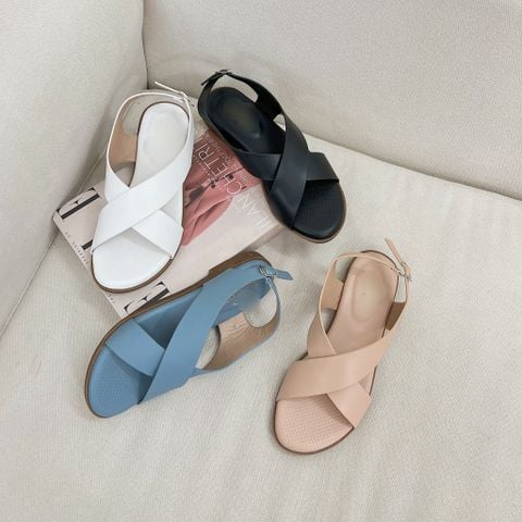  Sandal xẹp mũi tròn 2 quai chéo - MS: SX-58006 