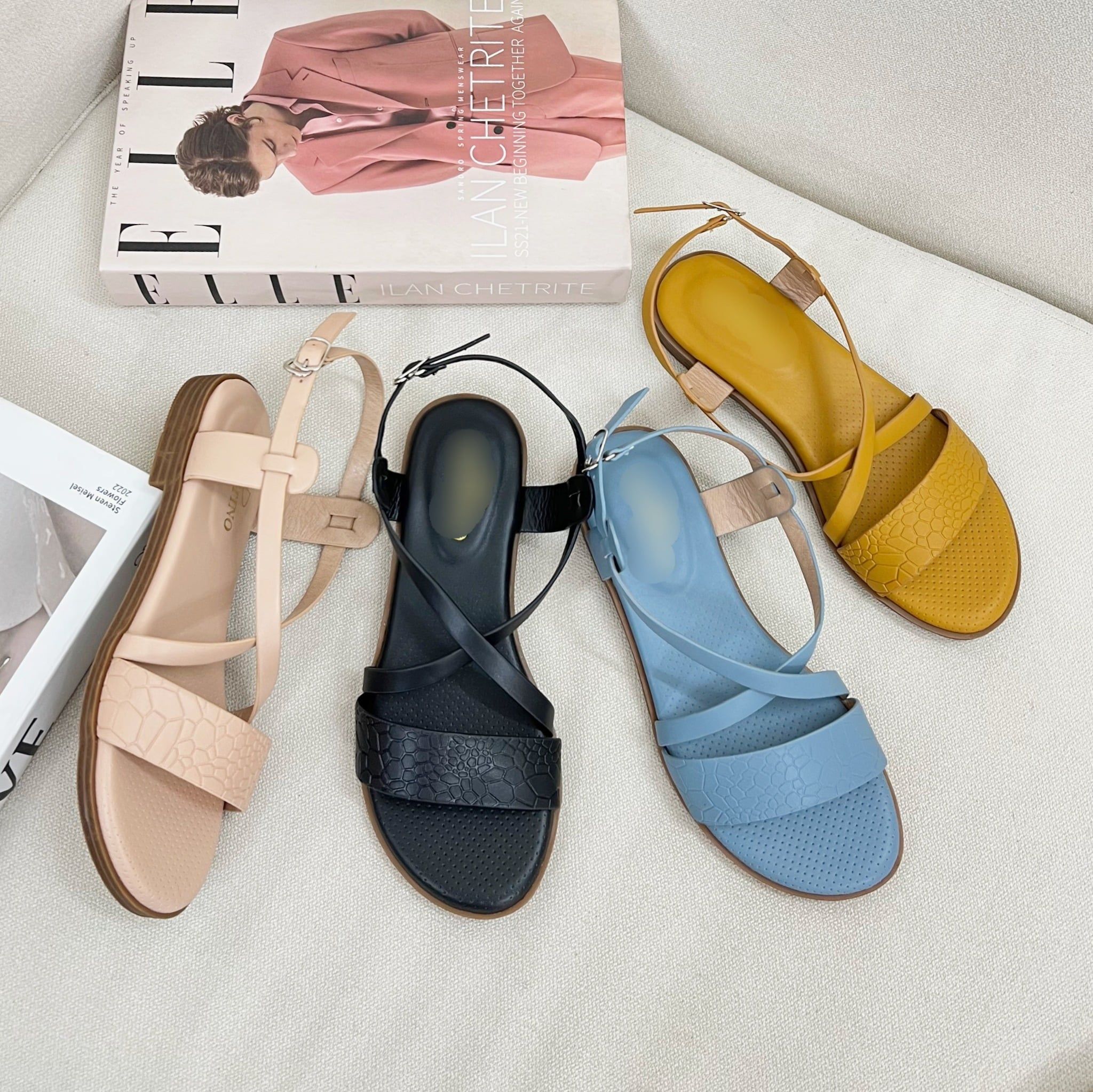 Sandal xẹp bảng ngang phối 2 quai chéo nhỏ - MS: SX-58003