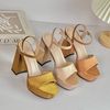 Sandal 12cm gót trụ mũi tròn quai ngang khuyết giữa satin - MS: S12-71004