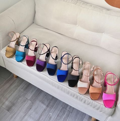  Sandal 12cm gót trụ mũi tròn quai ngang khuyết giữa satin - MS: S12-71004 