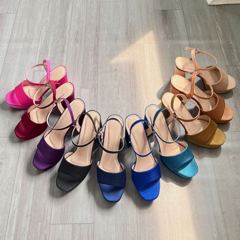  Sandal 12cm gót trụ mũi tròn quai ngang khuyết giữa satin - MS: S12-71004 