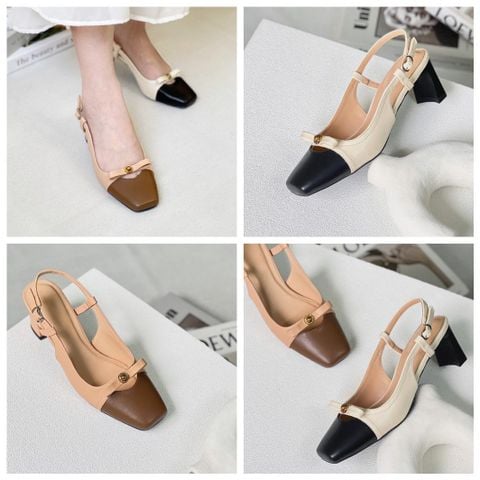  Cao gót gót lép khuyết mũi vuông nhỏ phối khóa - MS: C6-22006 