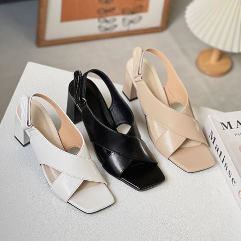  Sandal 5cm gót trụ mũi vuông 2 quai chéo - MS: G7-75003 
