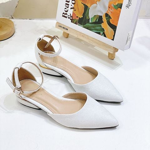  Cao gót 3cm gót viền đồng mũi nhọn hở eo hậu bít cài dây trơn - MS: C3-22006 