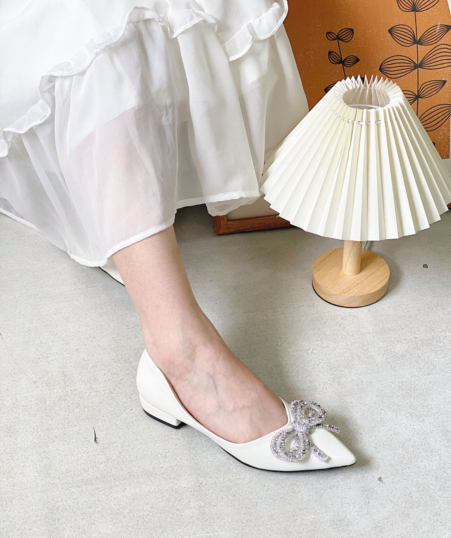 Cao gót 1cm mũi nhọn phối nơ đôi đính đá - MS: C1-10009