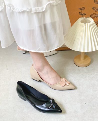  Cao gót 1cm mũi nhọn khuyết eo phối nơ cánh bướm - MS: C1-10011 