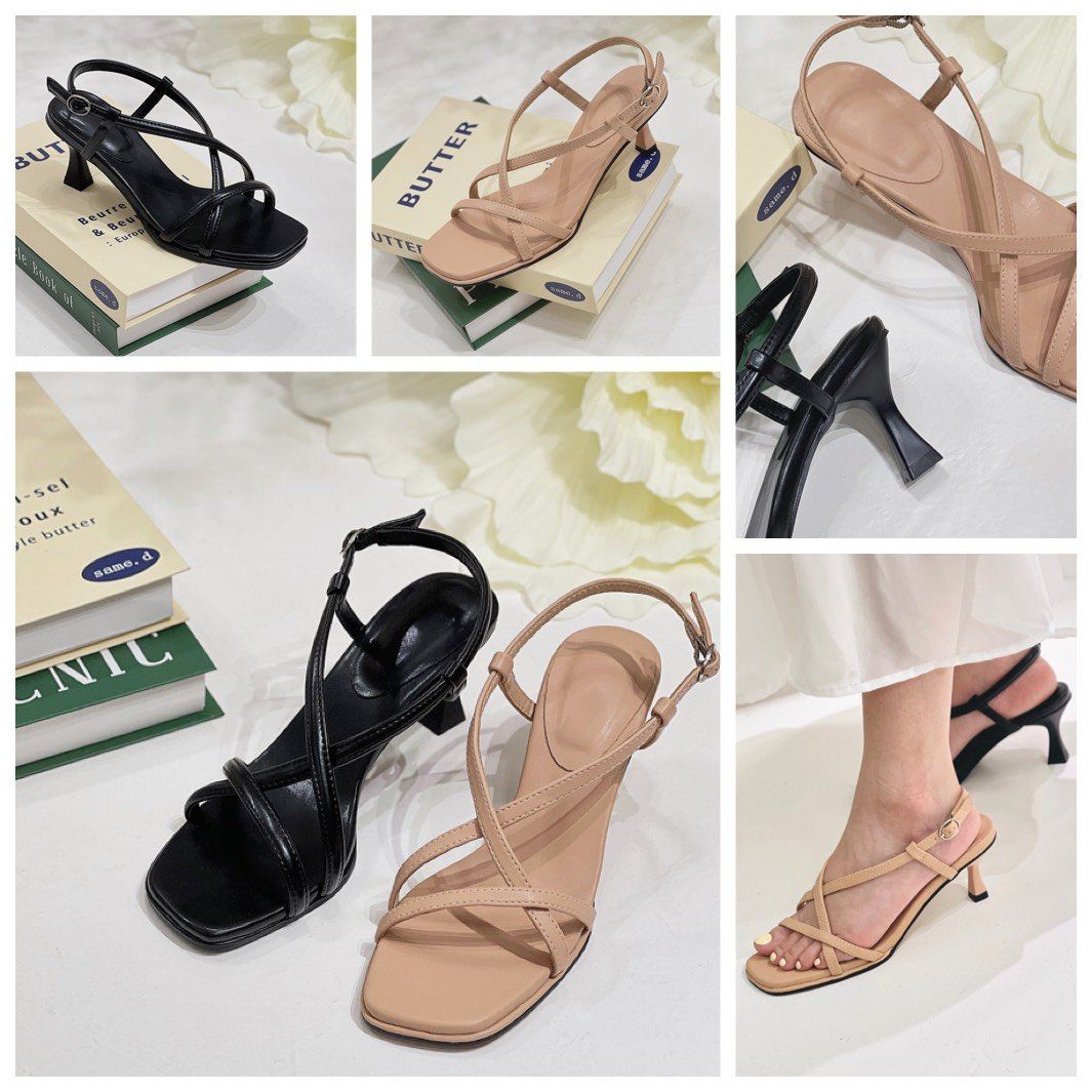 Sandal 7CM mũi vuông quai ngang chéo nối hậu-MS: S7-22010