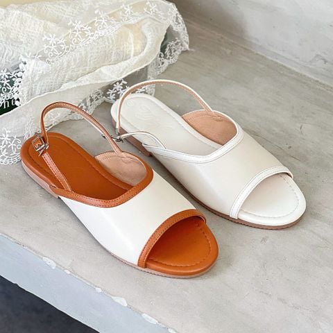  Sandal xẹp mũi tròn quai ngang khuyết giữa viền màu- MS: SX-25081 