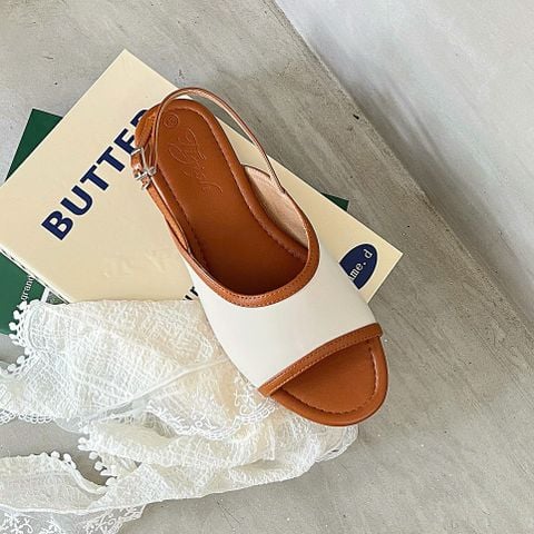  Sandal xẹp mũi tròn quai ngang khuyết giữa viền màu- MS: SX-25081 