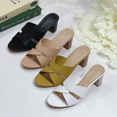  Guốc 5p gót trụ vân gỗ mũi tròn 2 quai lồng- MS: G5-85003 