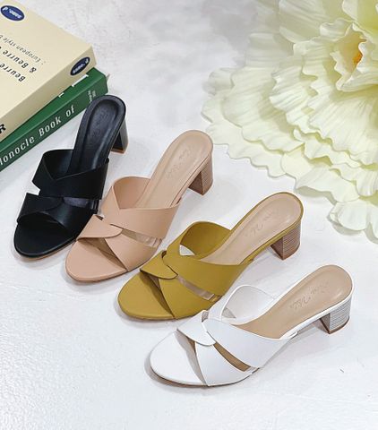  Guốc 5p gót trụ vân gỗ mũi tròn 2 quai lồng- MS: G5-85003 