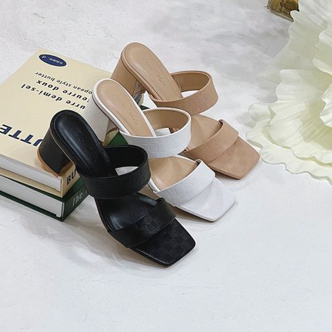  Guốc 5p gót trụ mũi vuông 2 quai ngang- MS: G5-85004 