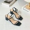 Sandal 5cm gót trụ mũi vuông quai ngang mảnh đính đá - MS: S5-23047