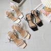 Sandal 5cm gót trụ mũi vuông quai ngang mảnh đính đá - MS: S5-23047