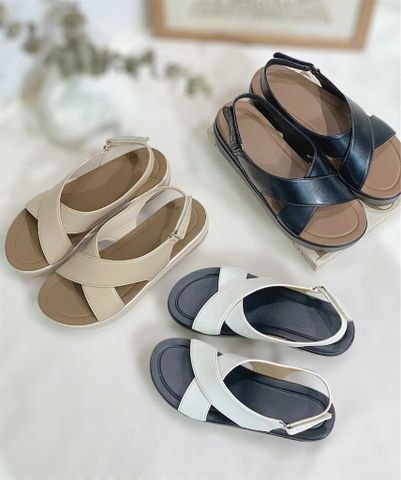  Sandal bánh mì 5cm mũi tròn 2 quai chéo- MS: S5-10008 