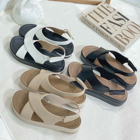  Sandal bánh mì 5cm mũi tròn 2 quai chéo- MS: S5-10008 