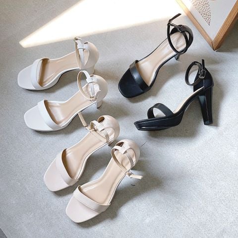  Sandal 10cm gót trụ mũi vuông nhỏ đúp mũi quai ngang hậu bít- MS: S10-23020 